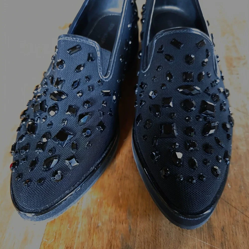 Donald Pliner Betinasp-B Embellished Loafer Womens 8M Black Studded Leather